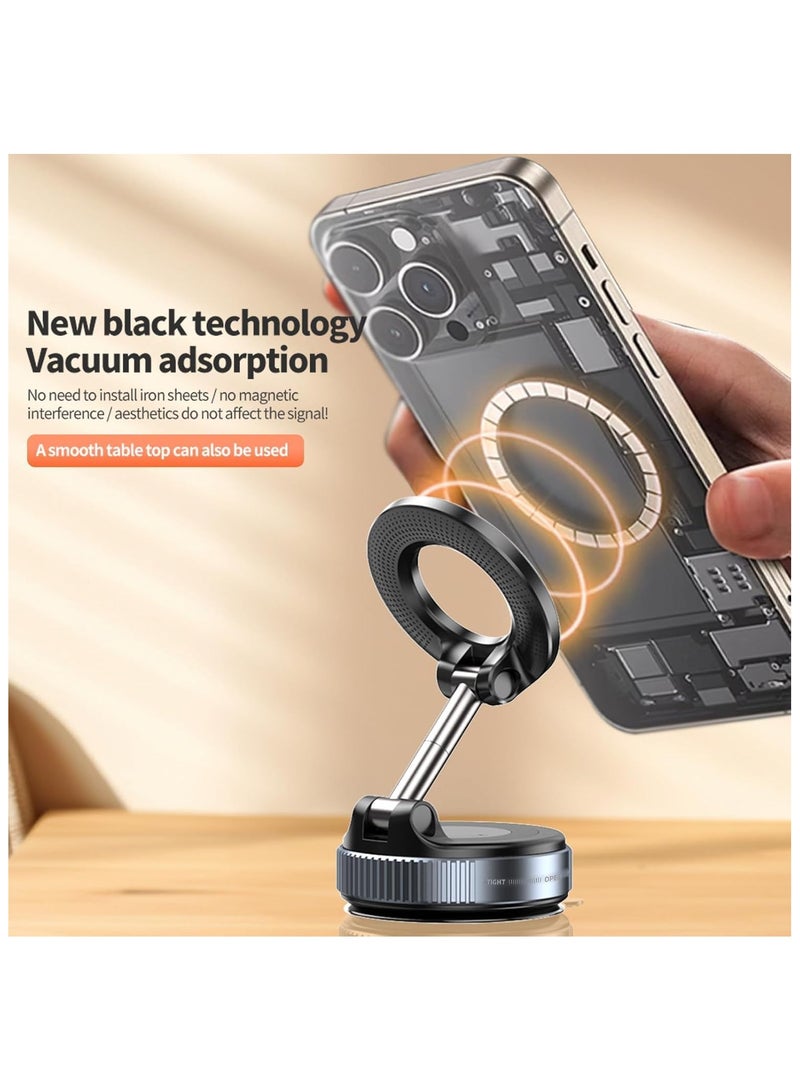 Vacuum Magnetic Suction Cup Phone Mount 360° Rotation Base HandsFree Adjustable Magnetic Car Phone Holder Magnetic Phone Holder Suitable for Car/Gym/Mirror/Smooth Surface  - Image 2