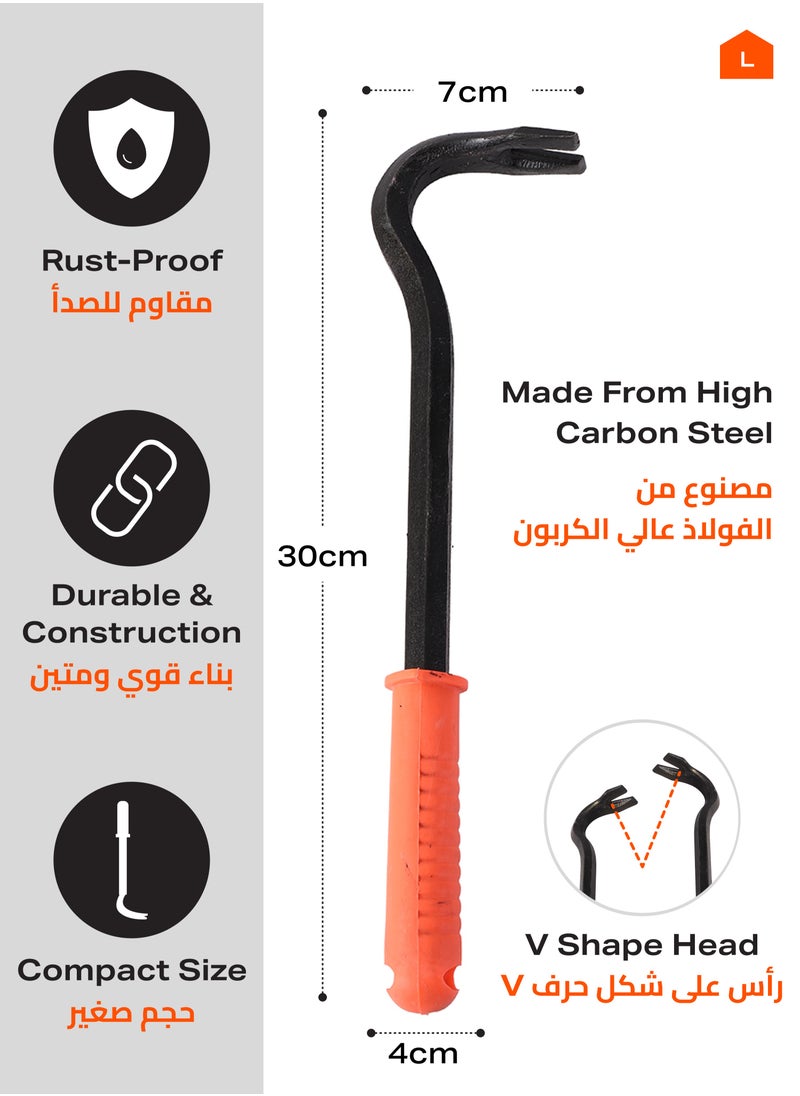LAWAZIM Crowbar with Rubber Handle - 30cm - Sturdy High Carbon Pry Bar Wrecking with Textured Ergonomic Handle- for Renovations, Demolition, Flooring Nail Puller Removal, Levering, Lifting, Splitting  - Image 2