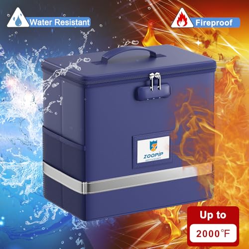 ZOOPIP Fireproof File Box with Lock Document Box Storage Organizer Suitable for Hanging File Folders in Letter Size Collapsible File Box Reflective Strip for Fast Find 1226102 Blue - Image 3