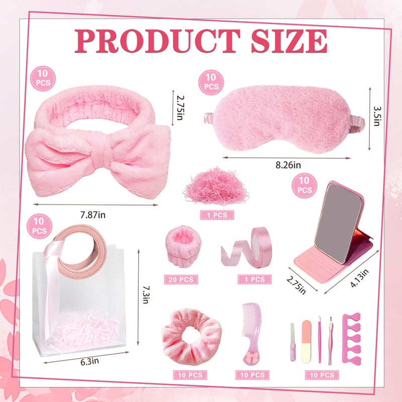 MXQHXZSX 92 Pcs Pink Spa Sleepover Party Supplies for Girls, Include Skincare Headband Set Scrunchie Eye Mask, Mirror Hair, Comb, Nail Care Gift Bags for Spa Slumber Birthday Party Favors Supplies - Image 2