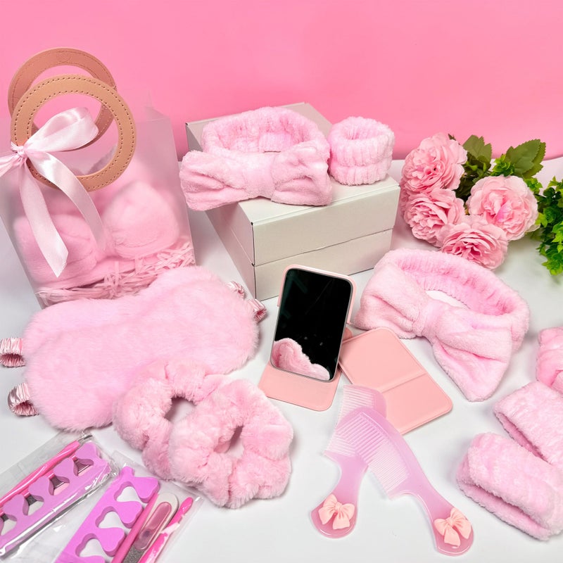 MXQHXZSX 92 Pcs Pink Spa Sleepover Party Supplies for Girls, Include Skincare Headband Set Scrunchie Eye Mask, Mirror Hair, Comb, Nail Care Gift Bags for Spa Slumber Birthday Party Favors Supplies - Image 5