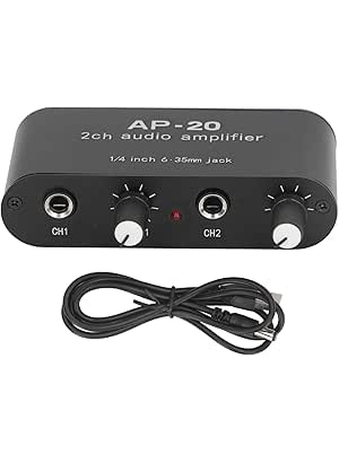 Independent Dual Channel Sound Preamplifier 0 To 20 Db Gain Audio Amp For Mic And Instrument 6 35mm Balanced Input Dc 5v To 12v Powered With Led Indicator For Studio Live Black - Image 1