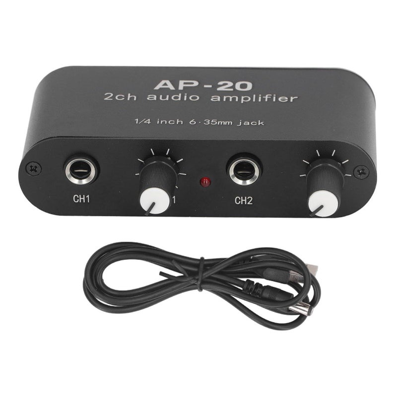 Independent Dual Channel Sound Preamplifier 0 To 20 Db Gain Audio Amp For Mic And Instrument 6 35mm Balanced Input Dc 5v To 12v Powered With Led Indicator For Studio Live Black - Image 2