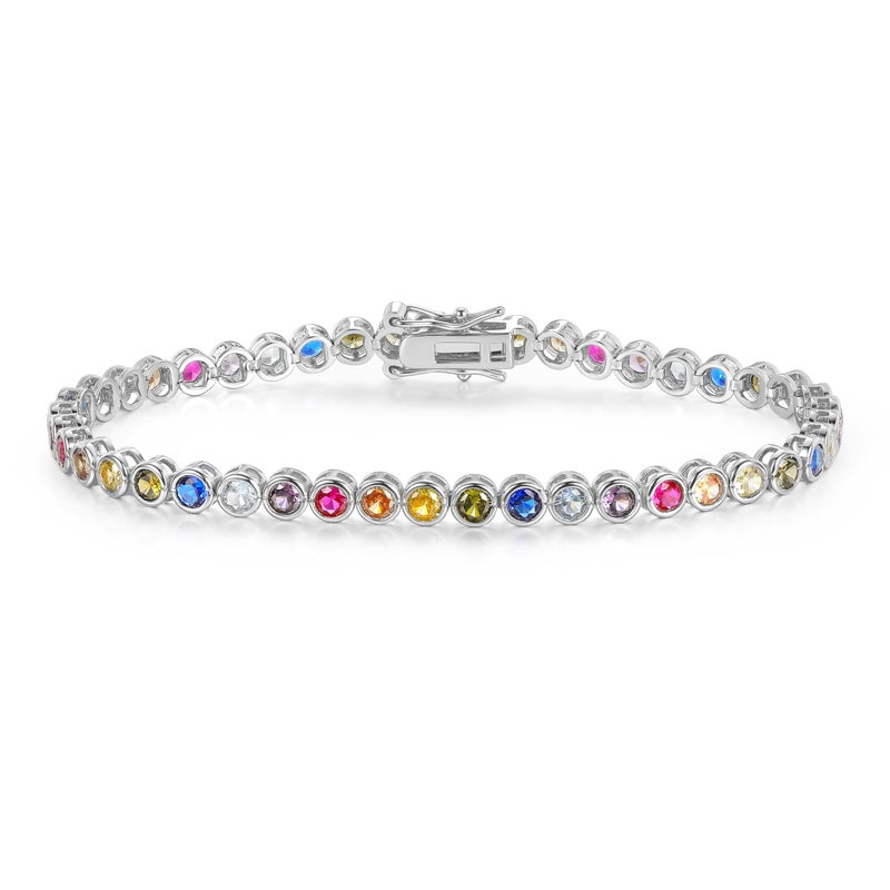 Gemsme 3.0mm Colorful Tennis Link Bracelet, 18K White Gold Plated Bezel-Set 3MM Cubic Zirconia Rainbow Tennis Bracelet for Women - Image 1