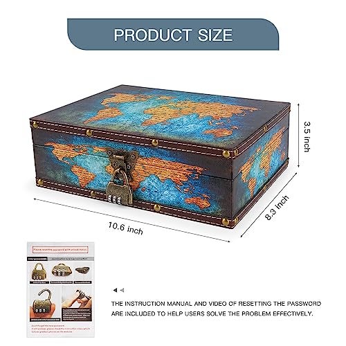 WANLIAN Wood and Leather Treasure Chest with Lid and Lock-Decorative Jewelry Keepsake Storage Box for Kids, Teenagers,for Birthday Wedding，Christmas Day (Map, Extra Large) - Image 5