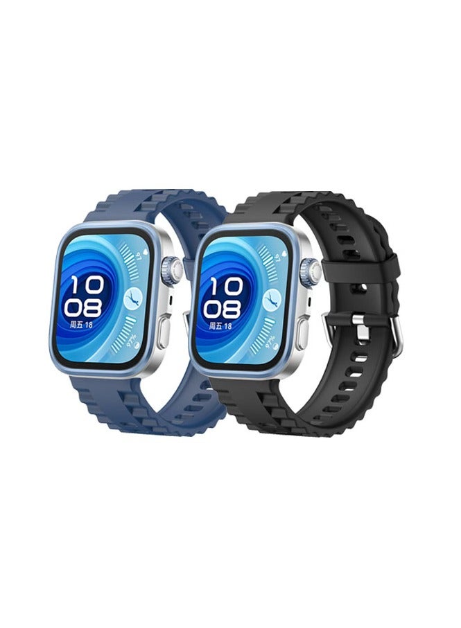 DKNG For Huawei Watch Fit4 Pro/Fit4/Fit3 Silicone Wave Sport Band for Men/Women Blue/Black  - Image 1