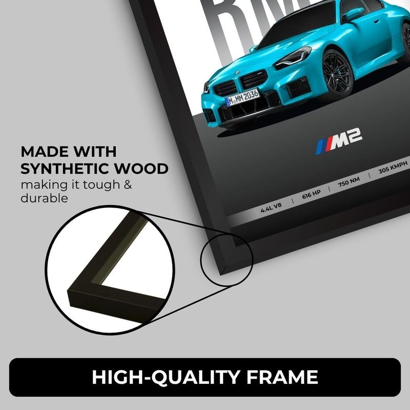 Funk You Store BMW M2 Poster | Framed BMW A4 Sized (31 x 23 cm) | Supercar Posters for Wall, Gift for Boys, M2 Car Frames | Car Poster for Wall, Bedroom, Hostel, Study Room - Image 4