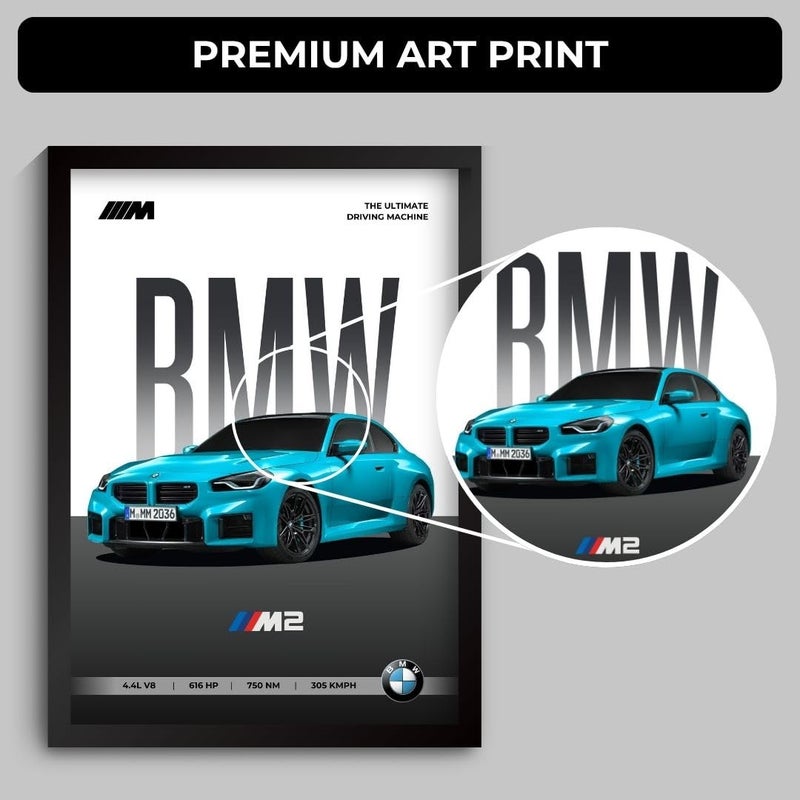 Funk You Store BMW M2 Poster | Framed BMW A4 Sized (31 x 23 cm) | Supercar Posters for Wall, Gift for Boys, M2 Car Frames | Car Poster for Wall, Bedroom, Hostel, Study Room - Image 5