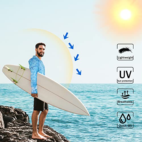 WELIGU Men's UPF 50+ Sun Protection Hoodie Shirt Long Sleeve SPF Fishing Outdoor UV Hiking Shirts Lightweight Ocean Blue Medium - Image 4