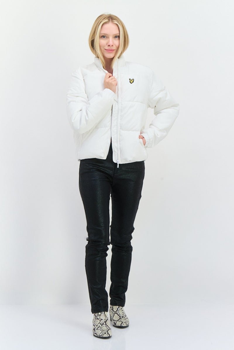 Lyle & Scott Women Embroidered Logo Puffer Jacket, White - Image 2