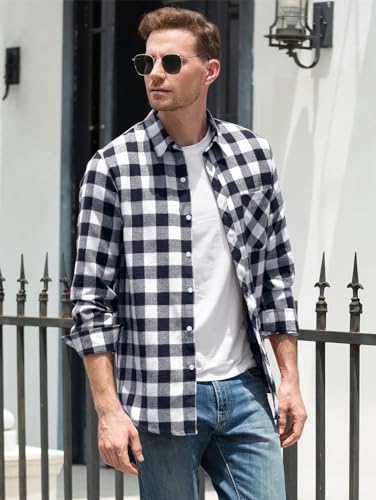 SANGTREE Mens Flannel Plaid Shirts Casual Long Sleeve Button Down Shirt Dad and Son Matching Shirts Black White Plaid， Large - Image 3