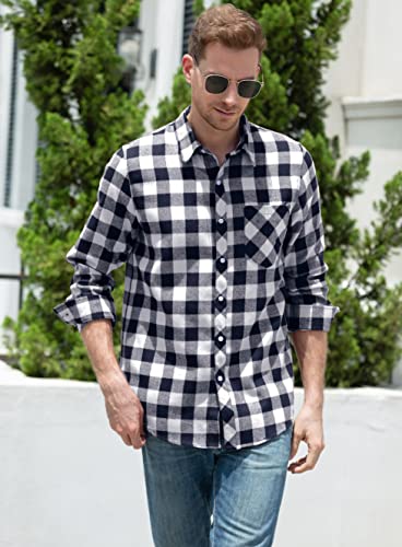SANGTREE Mens Flannel Plaid Shirts Casual Long Sleeve Button Down Shirt Dad and Son Matching Shirts Black White Plaid， Large - Image 4