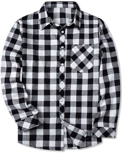 SANGTREE Mens Flannel Plaid Shirts Casual Long Sleeve Button Down Shirt Dad and Son Matching Shirts Black White Plaid， Large - Image 1