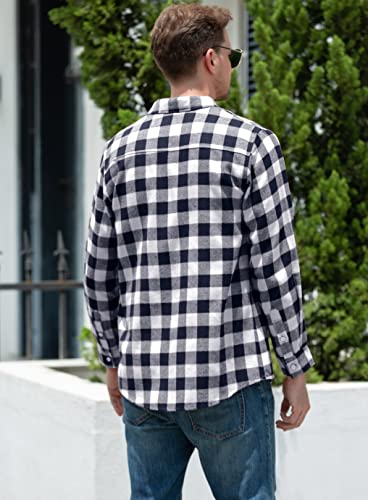 SANGTREE Mens Flannel Plaid Shirts Casual Long Sleeve Button Down Shirt Dad and Son Matching Shirts Black White Plaid， Large - Image 5