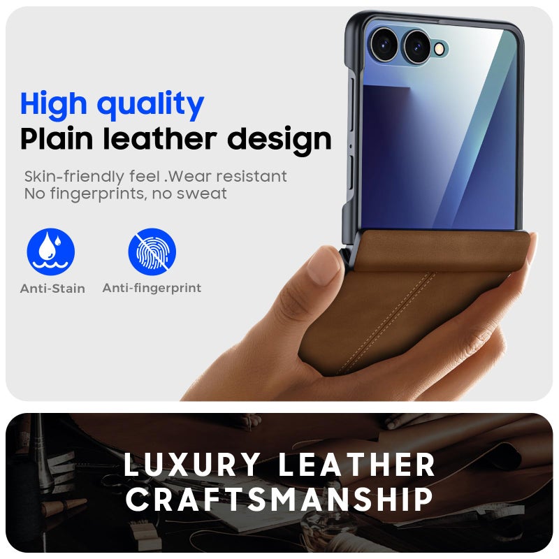 BSNRM for Samsung Galaxy Z Flip 7 Case with Hinge Protection & Built-in Screen Protector, Ultra Thin Stylish Leather Matte PC Durable Shockproof Cover Phone Case for Galaxy Z Flip 7-Brown - Image 5
