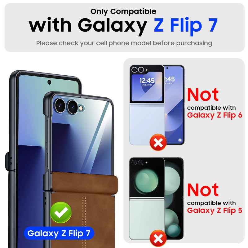 BSNRM for Samsung Galaxy Z Flip 7 Case with Hinge Protection & Built-in Screen Protector, Ultra Thin Stylish Leather Matte PC Durable Shockproof Cover Phone Case for Galaxy Z Flip 7-Brown - Image 2