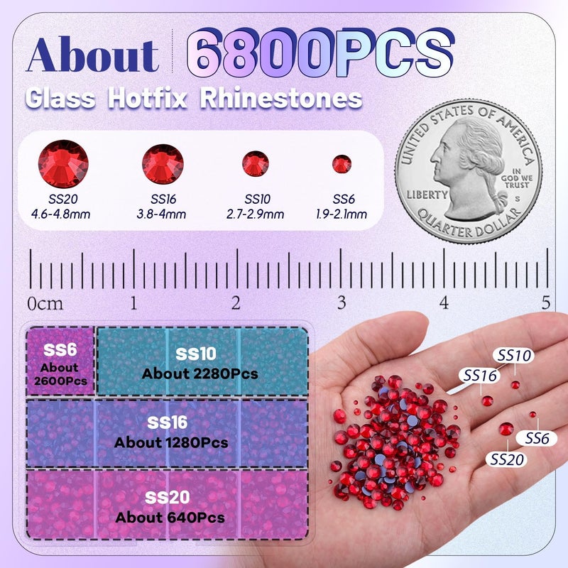 TINKRSTUFF 6800Pcs Hotfix Rhinestones for Clothing, Dark Siam 2-5mm Mixed Sizes Iron On Flatback Glass Gems, Bedazzling Crystals Rhinestones for Crafting Hats Shoes Fabric Decor Nail Art - Image 2