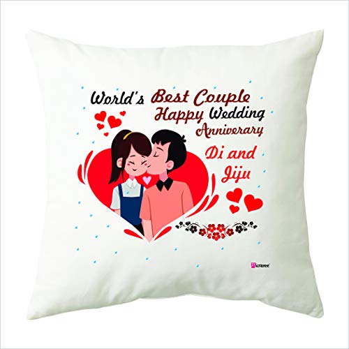 Picrazee "World’s Best Couple" Anniversary Gift for Didi Jijaji | Sister & Jiju | Di-Jiju (12” x 12” Cushion with Filler, Coffee Mug & Fridge Magnet)(Multicolour) - Image 2