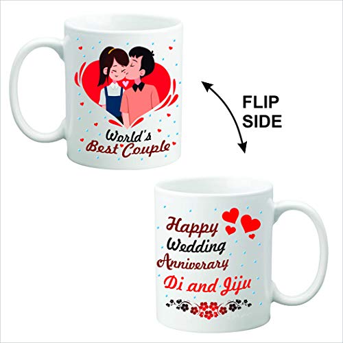 Picrazee "World’s Best Couple" Anniversary Gift for Didi Jijaji | Sister & Jiju | Di-Jiju (12” x 12” Cushion with Filler, Coffee Mug & Fridge Magnet)(Multicolour) - Image 3