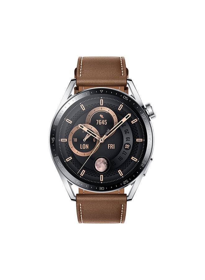 HUAWEI WATCH GT 3 46 mm Smartwatch Leather Strap Stainless Steel Brown - Image 1
