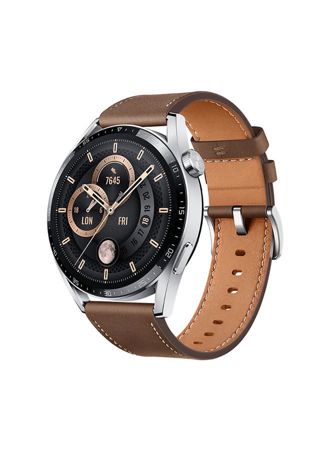 HUAWEI WATCH GT 3 46 mm Smartwatch Leather Strap Stainless Steel Brown - Image 2