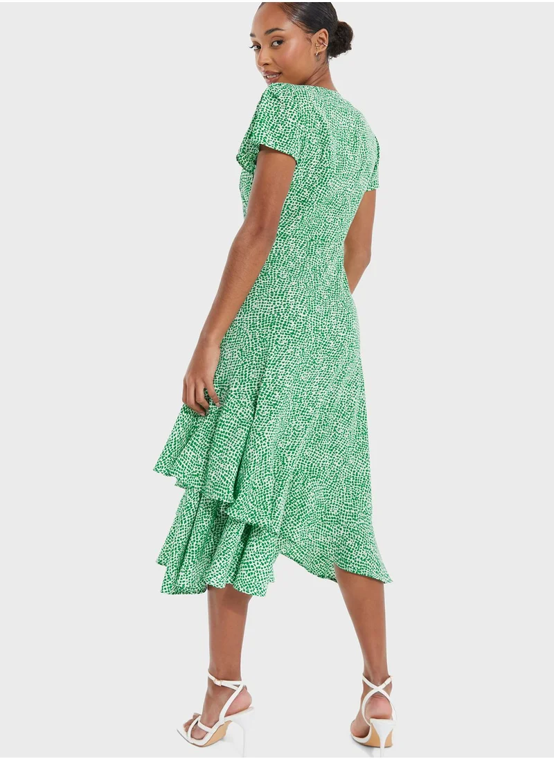 QUIZ Ruffle Sleeve Asymmetrical Hem Dress