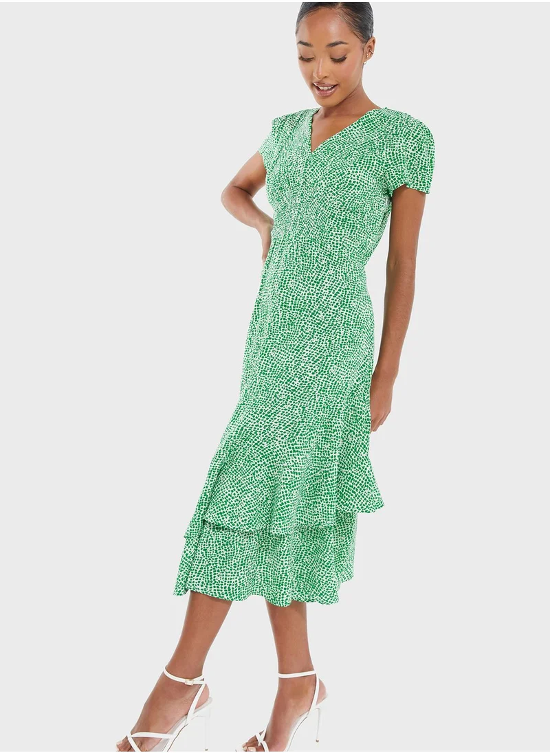 QUIZ Ruffle Sleeve Asymmetrical Hem Dress