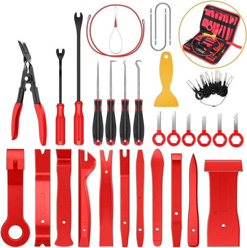 40Pcs Trim Removal Tool, Auto Terminal Removal Key Tool, Auto Clip Pliers Stereo Removal Tools, Car Upholstery Repair Removal Kit, Precision Hook and Pick Set,Wiring Threader, Car Film Scraper - Image 1