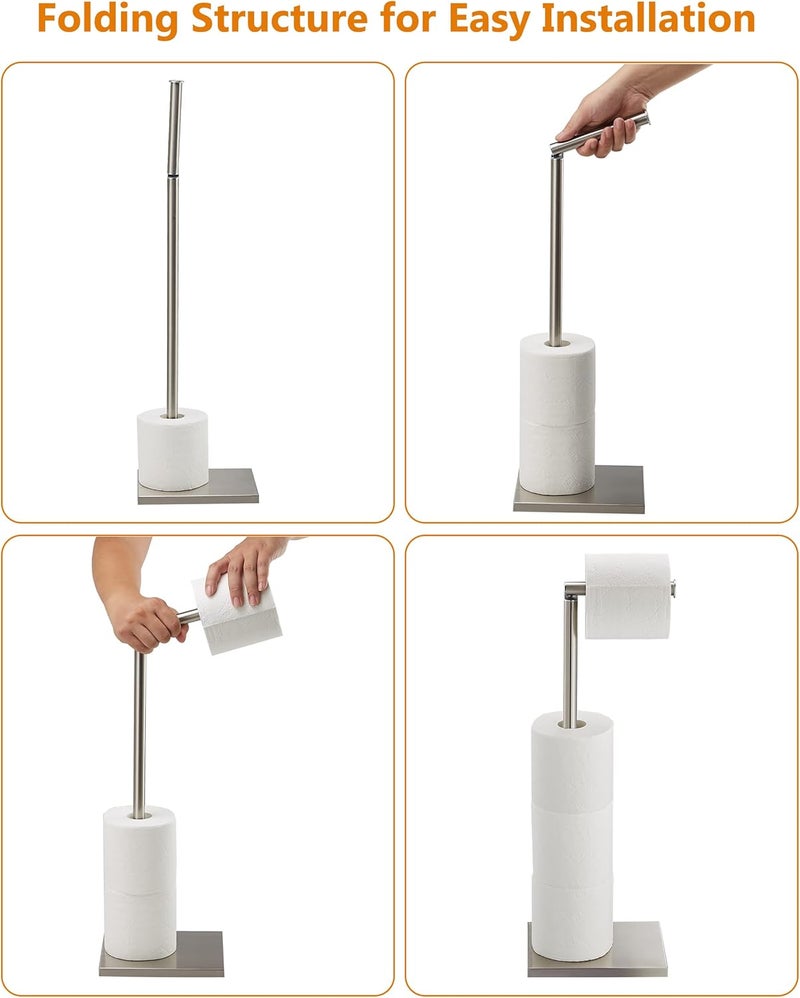 DECLUTTR Toilet Paper Holder Stand, Free Standing Toilet Paper Roll Holder with Reserve for Bathroom, Stainless Steel - Image 3