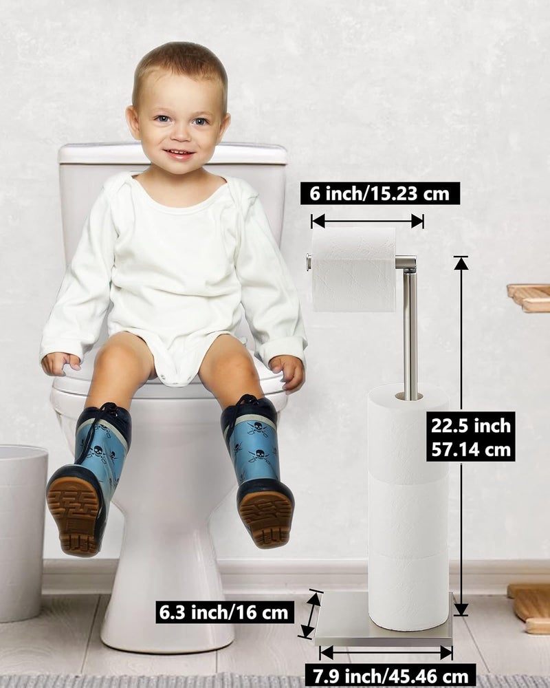 DECLUTTR Toilet Paper Holder Stand, Free Standing Toilet Paper Roll Holder with Reserve for Bathroom, Stainless Steel - Image 5