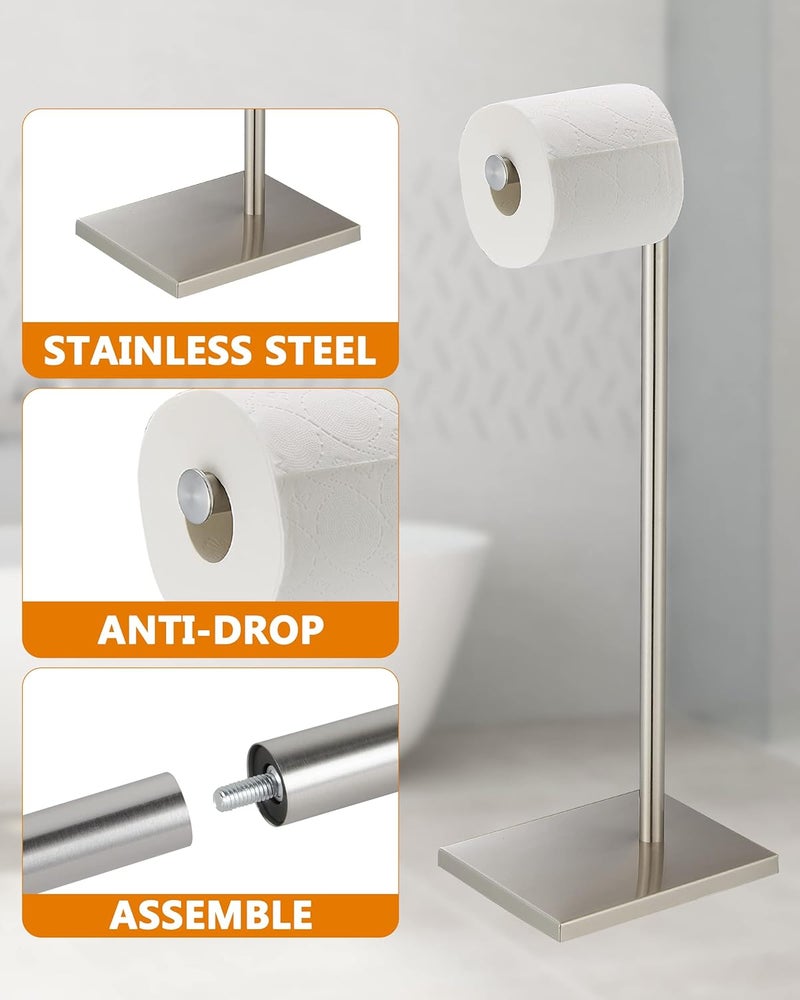 DECLUTTR Toilet Paper Holder Stand, Free Standing Toilet Paper Roll Holder with Reserve for Bathroom, Stainless Steel - Image 2