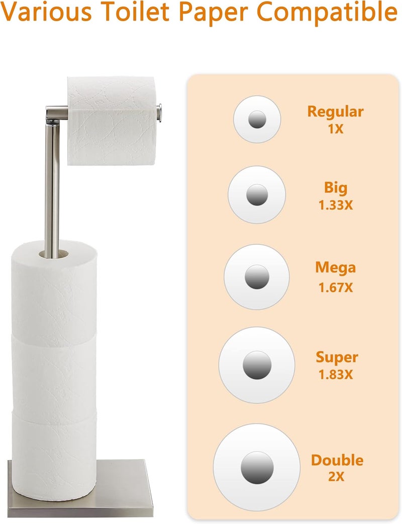 DECLUTTR Toilet Paper Holder Stand, Free Standing Toilet Paper Roll Holder with Reserve for Bathroom, Stainless Steel - Image 1