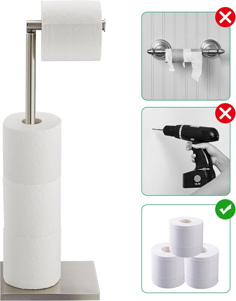 DECLUTTR Toilet Paper Holder Stand, Free Standing Toilet Paper Roll Holder with Reserve for Bathroom, Stainless Steel - Image 4