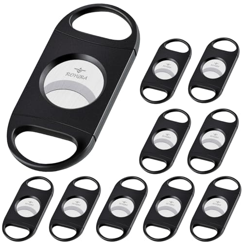 roygra Cigar Cutter Set (10 Pack), Enlarged 65 Ring Fit Almost Cigars, Guillotine Double Blade, Cigar Accessories for Men, Plastic Smoking Accessories Tool, Portable Sharp Clean Cut - Black - Image 1