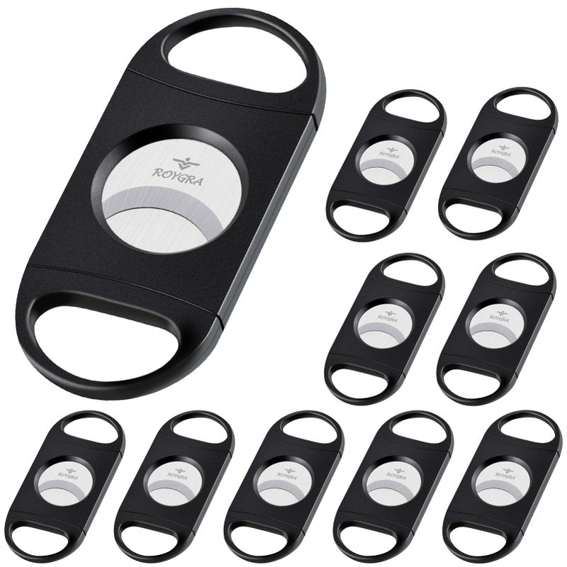 roygra Cigar Cutter Set (10 Pack), Enlarged 65 Ring Fit Almost Cigars, Guillotine Double Blade, Cigar Accessories for Men, Plastic Smoking Accessories Tool, Portable Sharp Clean Cut - Black - Image 4