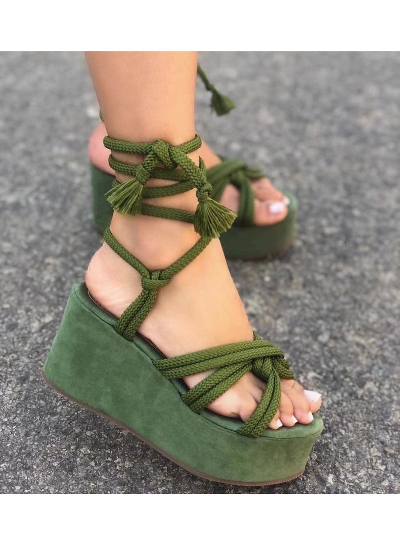 Fashionable Flat Bottom Thick Heel Open Toe Pure Color Sandals for Women Cross Band Design Comfortable Rubber Sole Ladies Slippe 