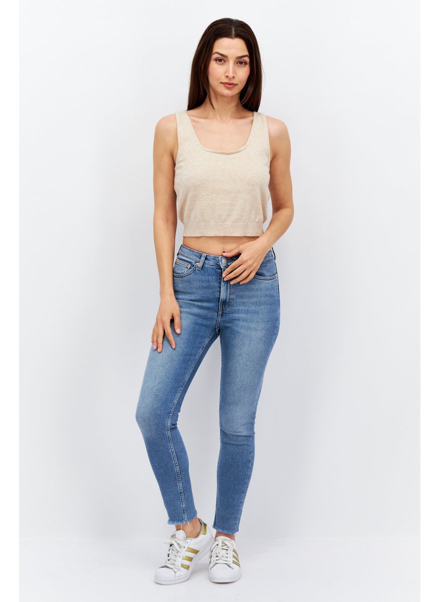 Etam Women U Neck Sleeveless Plain Top, Tan  - Image 2