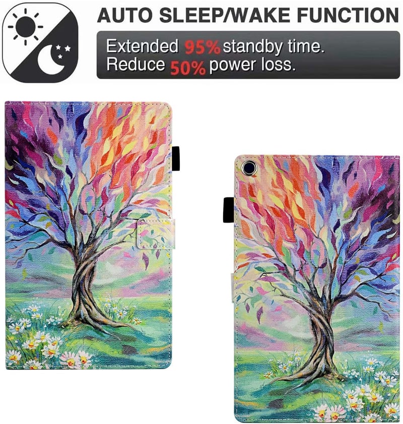 حافظة واقية من نوع "Folio Stand Cover" مصنوعة من جلد PU عالي الجودة لجهاز Fire HD 8 (الجيل الثامن/السابع/السادس، إصدارات 2018/2017/2016)، تتميز بتصميم يشبه "شجرة الحياة". - Image 4