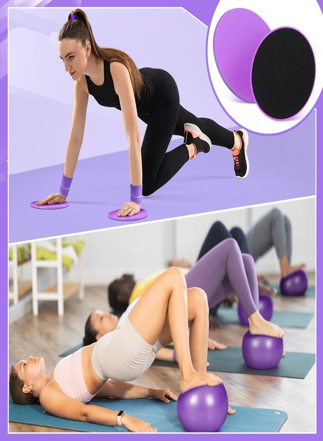 Poen 18 Pcs Pilates Ring Circle Set for Women Yoga Sets with Pilates Ring Circle Ball 5 Resistance Band Stretching Strap Non Slip Socks Ball Core Sliders Wristbands Headband Gym Bag(Purple) - Image 5