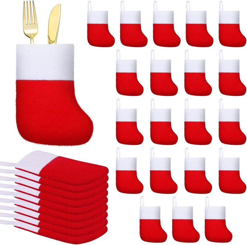 Leitee 30Pcs Christmas Mini Stocking Felt Fabric Christmas Socks Red Gift Card Tree Holder Small Christmas Stocking Decoration Plain Christmas Holiday Socks for Christmas Party Gifts Ornaments - Image 1