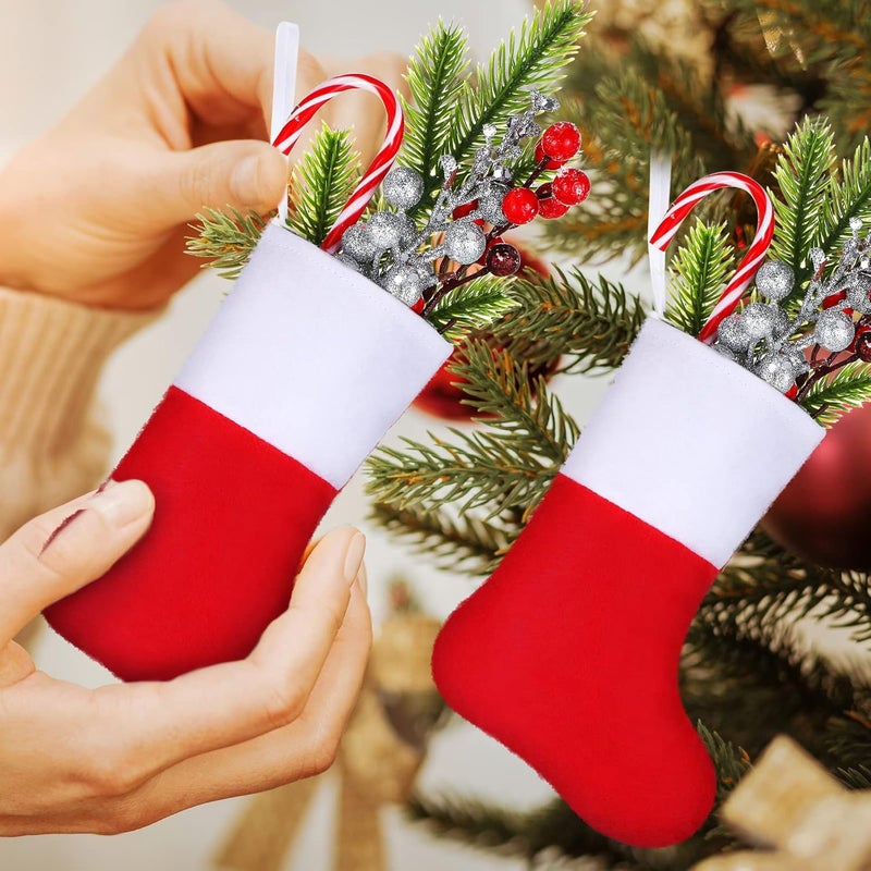 Leitee 30Pcs Christmas Mini Stocking Felt Fabric Christmas Socks Red Gift Card Tree Holder Small Christmas Stocking Decoration Plain Christmas Holiday Socks for Christmas Party Gifts Ornaments - Image 5