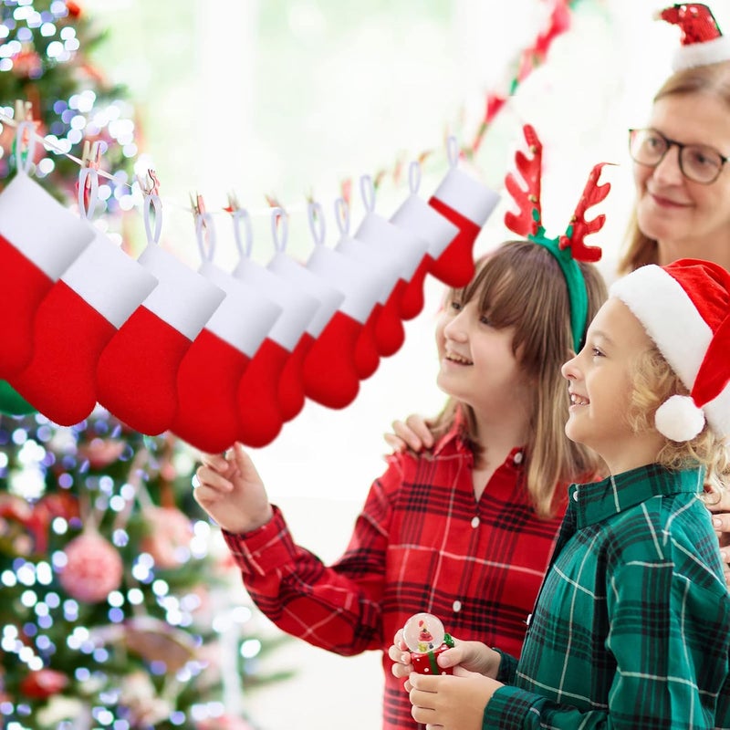 Leitee 30Pcs Christmas Mini Stocking Felt Fabric Christmas Socks Red Gift Card Tree Holder Small Christmas Stocking Decoration Plain Christmas Holiday Socks for Christmas Party Gifts Ornaments - Image 4