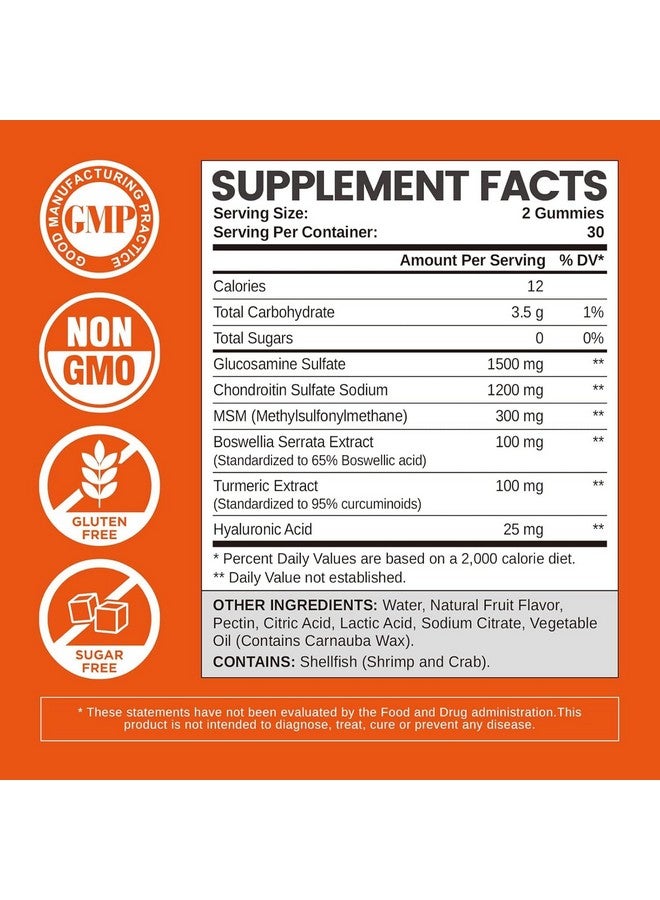 Hollegend HOLLEGEND Glucosamine Chondroitin Gummies Sugar Free, Joint Support Gummies Supplements for Adults Men & Women, 1500mg Glucosamine Chewables with MSM Turmeric, 60 Count - Image 4