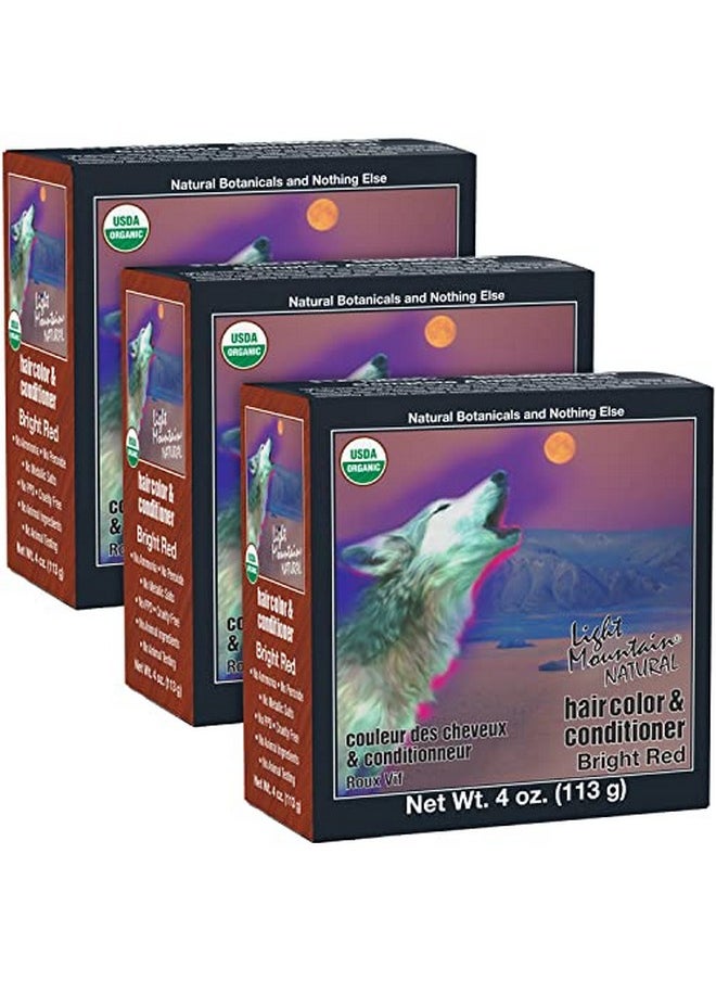 Light Mountain Henna Hair Color & Conditioner Bright Red Hair Dye For Men/Women Organic Henna Leaf Powder And Botanicals Chemicalfree Semipermanent Hair Color 4 Oz (Pack Of 3)  - Image 1
