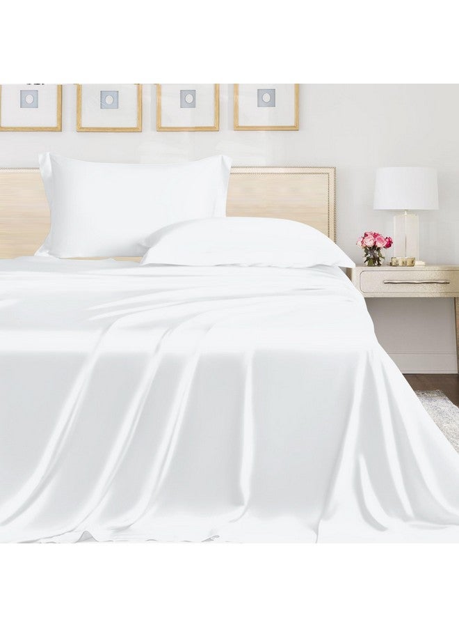 LINENWALAS LINENWALAS 100% Organic Vegan Bamboo Silk Bedsheet For Double Bed Size Bedding With Pillow Cover 300 TC For Bedroom, Soft Smooth Hotel Quality Premium Flat Sheets For Summer (100X90 Inch, White)  - Image 1