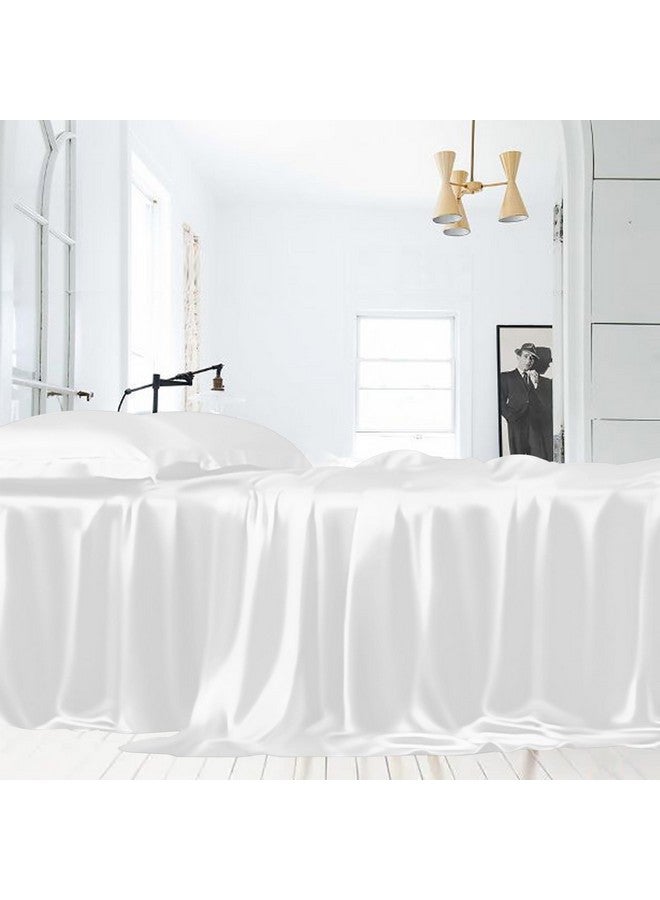 LINENWALAS LINENWALAS 100% Organic Vegan Bamboo Silk Bedsheet For Double Bed Size Bedding With Pillow Cover 300 TC For Bedroom, Soft Smooth Hotel Quality Premium Flat Sheets For Summer (100X90 Inch, White)  - Image 2