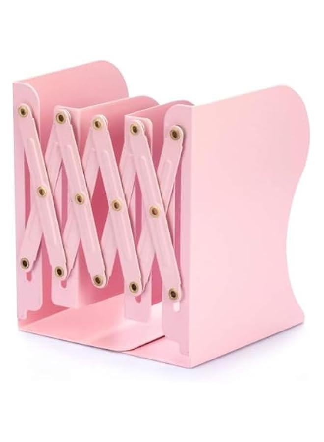 HOOKOR Book Ends, Bookends for Shelves, Book Organizer for Desk, Metal Bookends for Heavy Books, Book Holders for Shelves, Suitable for Office, Home and School Use,Pink - Image 1