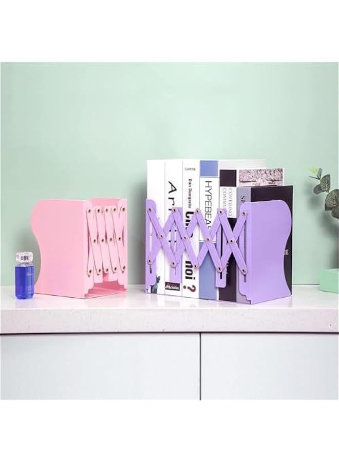 HOOKOR Book Ends, Bookends for Shelves, Book Organizer for Desk, Metal Bookends for Heavy Books, Book Holders for Shelves, Suitable for Office, Home and School Use,Pink - Image 3