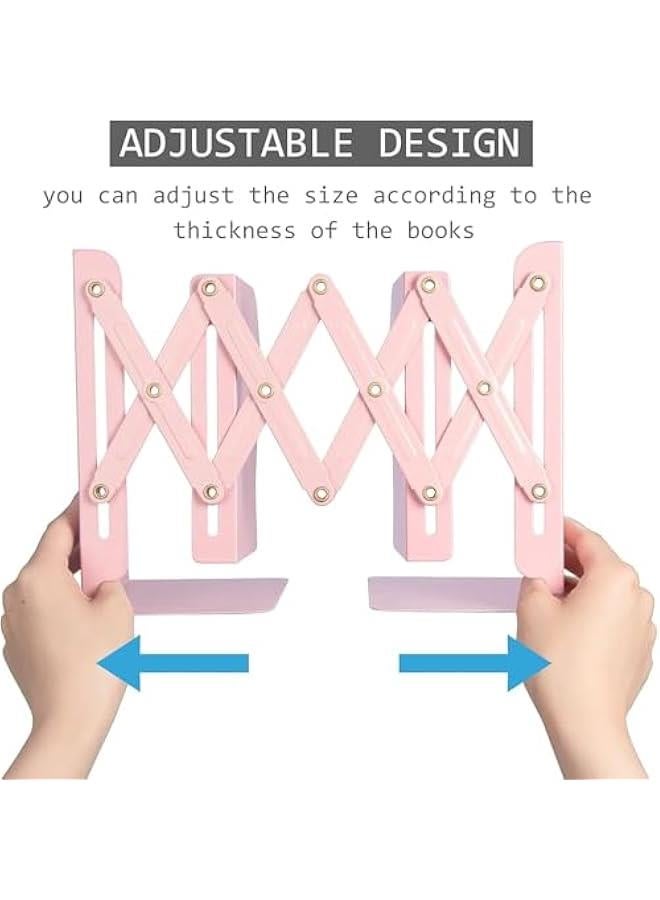 HOOKOR Book Ends, Bookends for Shelves, Book Organizer for Desk, Metal Bookends for Heavy Books, Book Holders for Shelves, Suitable for Office, Home and School Use,Pink - Image 4