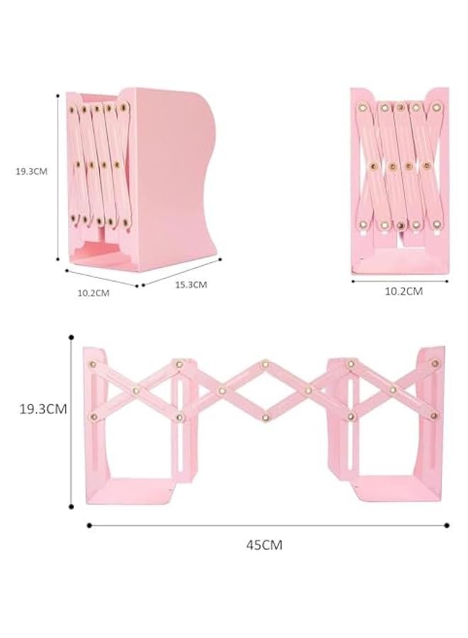 HOOKOR Book Ends, Bookends for Shelves, Book Organizer for Desk, Metal Bookends for Heavy Books, Book Holders for Shelves, Suitable for Office, Home and School Use,Pink - Image 5